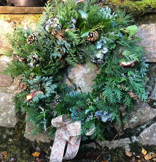 A wreath from a Christmas wreath and garland workshop
