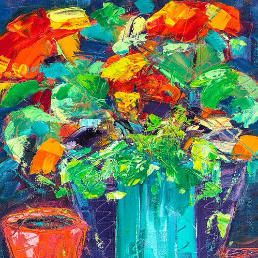Geraniums, Flower Pots by Madeleine Braithwaite-Exley