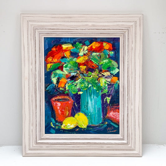 Geraniums, Flower Pots by Madeleine Braithwaite-Exley