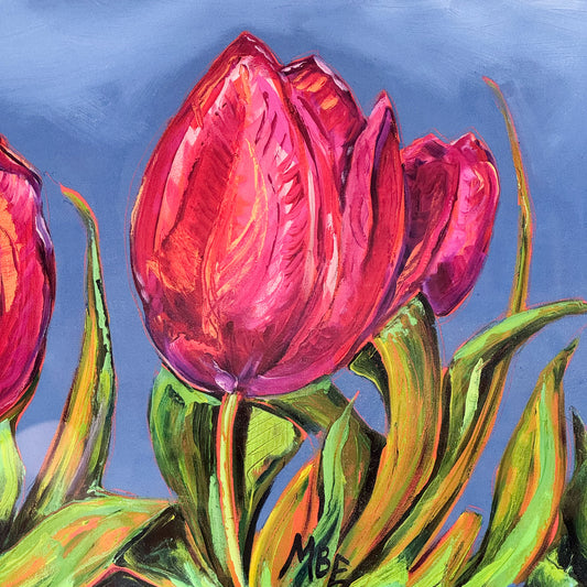 Pink Tulips on Grey by Madeleine Braithwaite-Exley