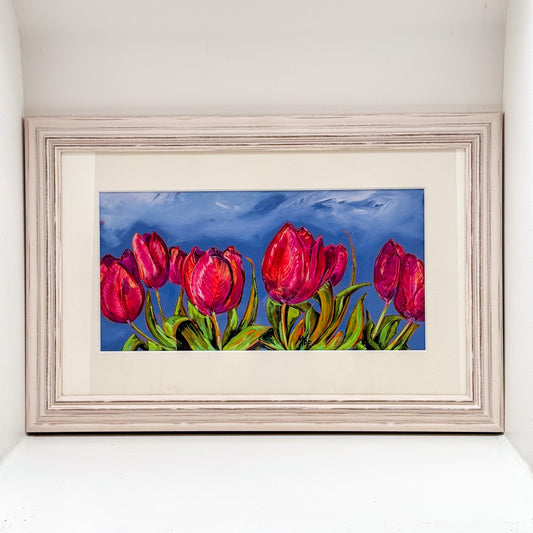 Pink Tulips on Grey by Madeleine Braithwaite-Exley